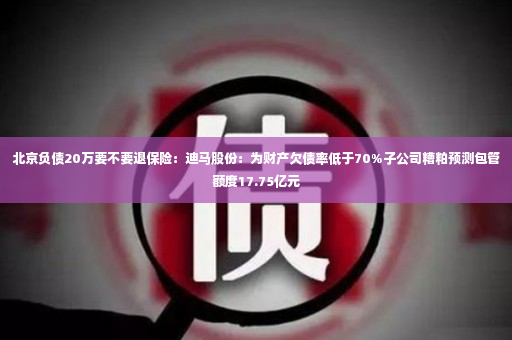 北京负债20万要不要退保险：迪马股份：为财产欠债率低于70%子公司糟粕预测包管额度17.75亿元