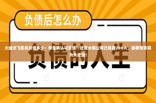 大城沈飞民机负债多少：李亚鹏认可负债！吐苦水曝公司已经裁200人，娇妻带货疑为夫还债！