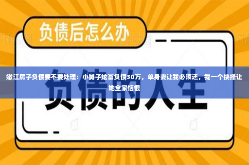 嫩江房子负债要不要处理：小舅子炫富负债30万，单身妻让我必须还，我一个抉择让她全家恼恨