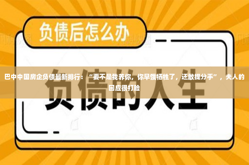 巴中中国房企负债最新排行：“要不是我养你，你早饿牺牲了，还敢提分手”，夫人的回应很打脸