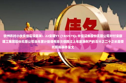 钦州农村小伙负债后没朋友：22安建Y1 (185979): 中信证券股份无限公司对付安徽建工集团股份无限公司当年累计新增有息欠债胜过上年底净财产的百分之二十之长期受托照料事件呈文