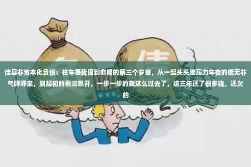 佳县非资本化负债：往年是我周到愈期的第三个岁首，从一起头头脑压力年夜的喘无非气呼呼来，到起初的看淡想开，一步一步的就这么过去了，这三年还了很多钱，还欠的