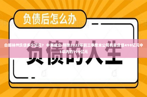 白朗林州负债多少亿元？ 中南成立:停牌2022年前三季度末公司有息负债498亿元中1年内的199亿元