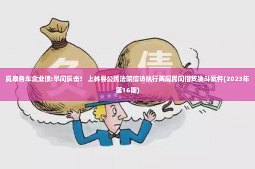 岚皋各车企业债:早间反击！ 上林县公民法院信访执行两起民间借贷决斗案件(2023年第16期)