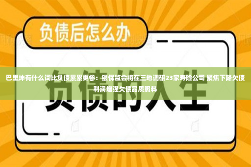 巴里坤有什么词比负债累累更惨：银保监会将在三地调研23家寿险公司 聚焦下降欠债利润增强欠债品质照料